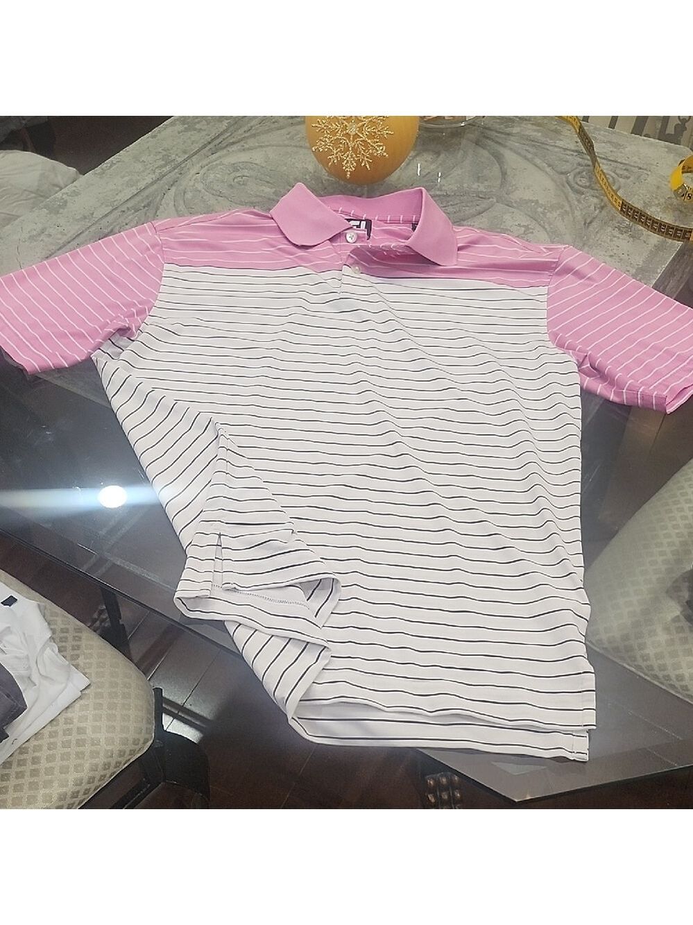 Foot Joy Pink and White Striped Polo Shirt Large Like New
